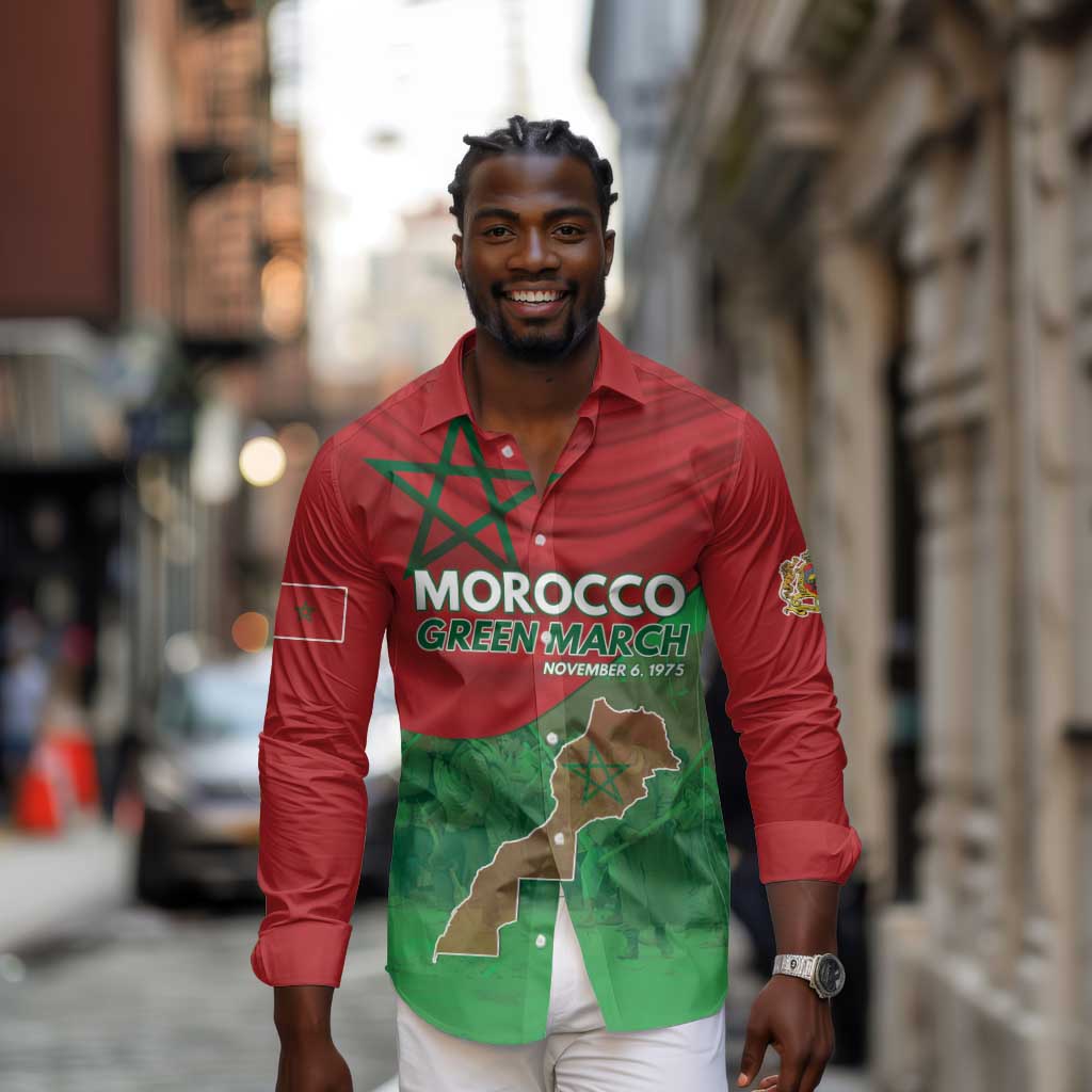 Morocco La Marche Verte Long Sleeve Button Shirt Happy 50th Anniversary - African Pride