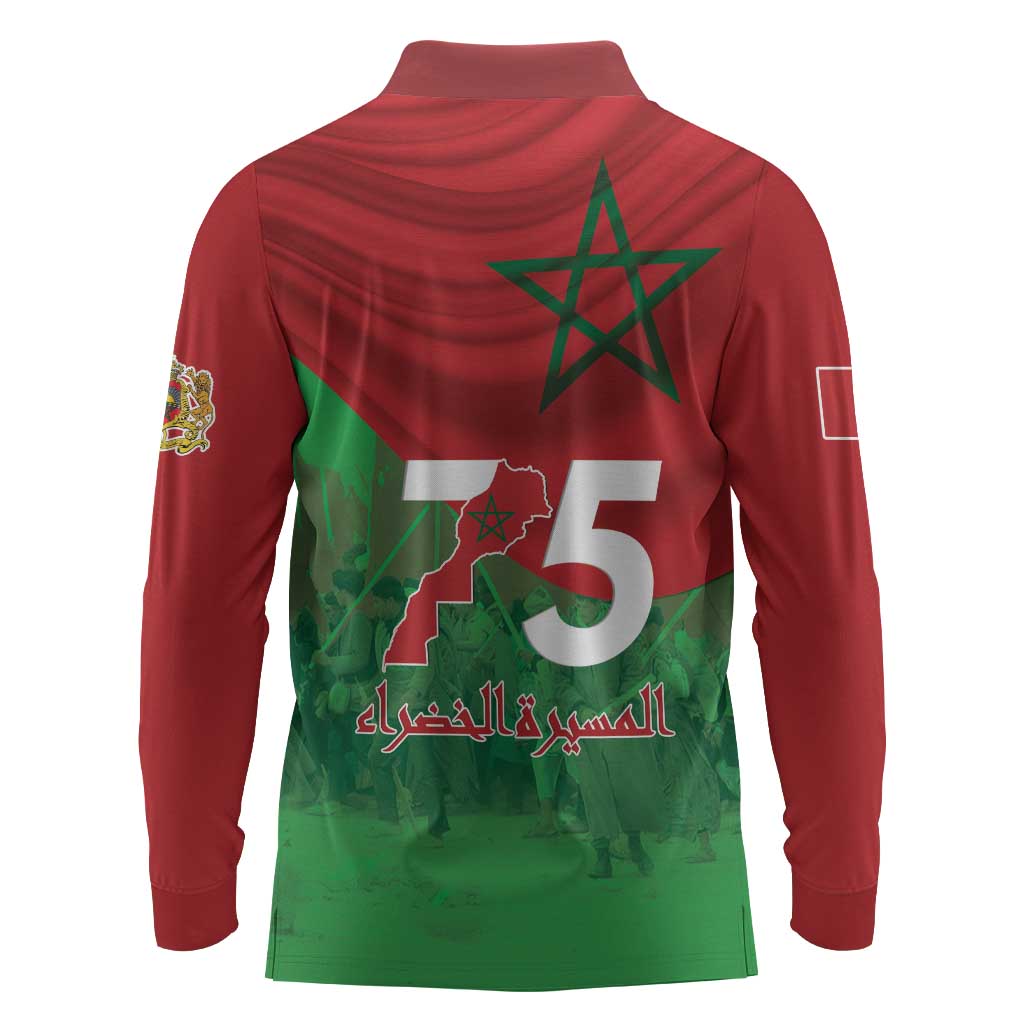 Morocco La Marche Verte Long Sleeve Polo Shirt Happy 50th Anniversary - African Pride