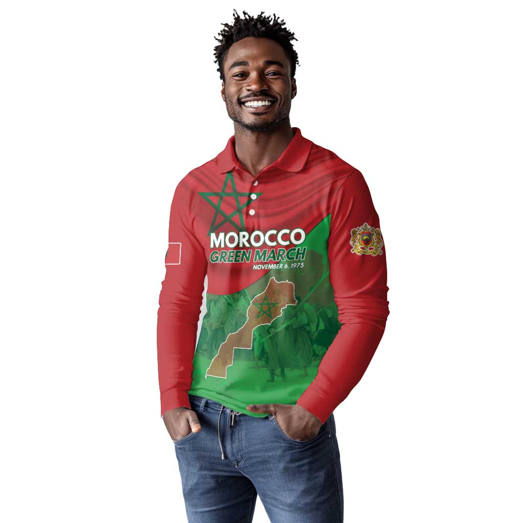 Morocco La Marche Verte Long Sleeve Polo Shirt Happy 50th Anniversary - African Pride