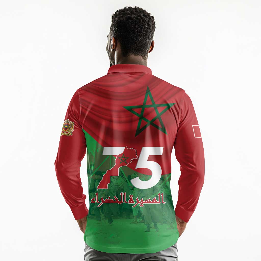 Morocco La Marche Verte Long Sleeve Polo Shirt Happy 50th Anniversary - African Pride