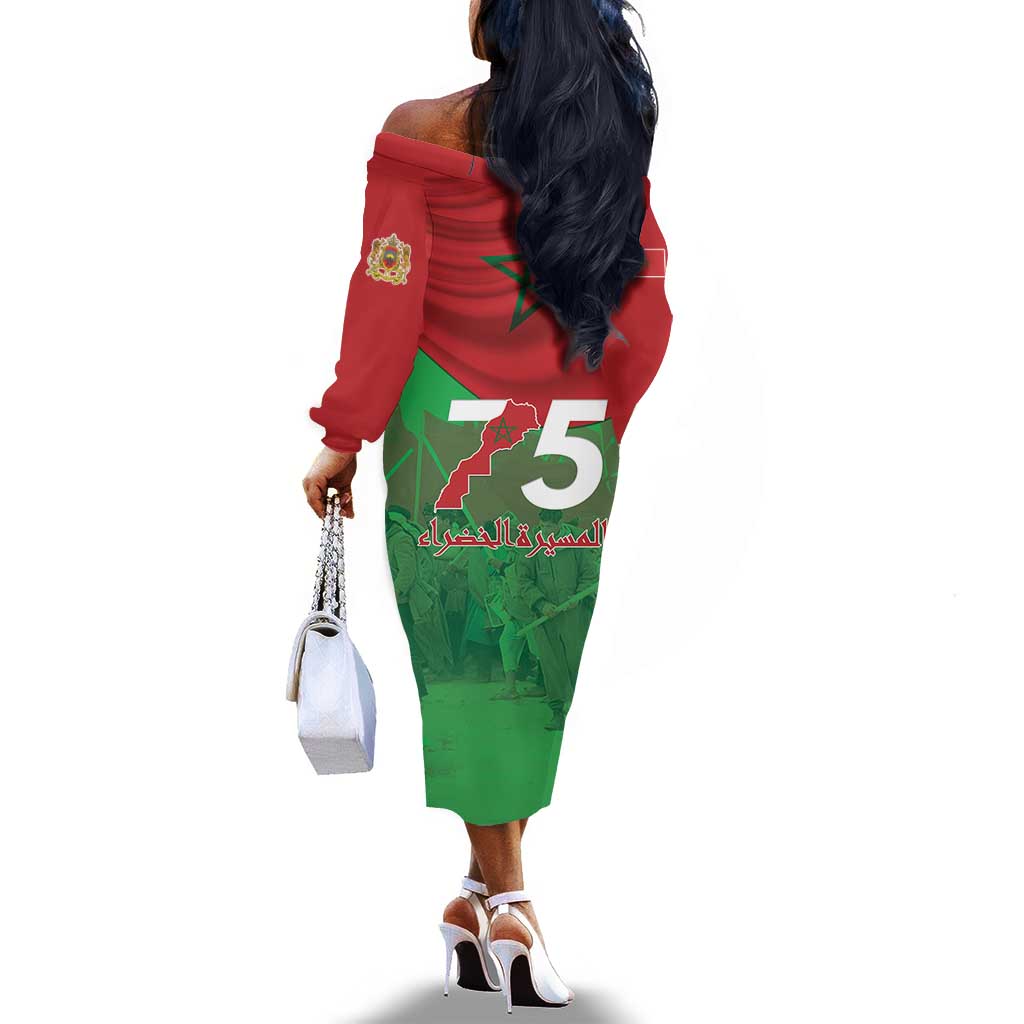 Morocco La Marche Verte Off The Shoulder Long Sleeve Dress Happy 50th Anniversary - African Pride