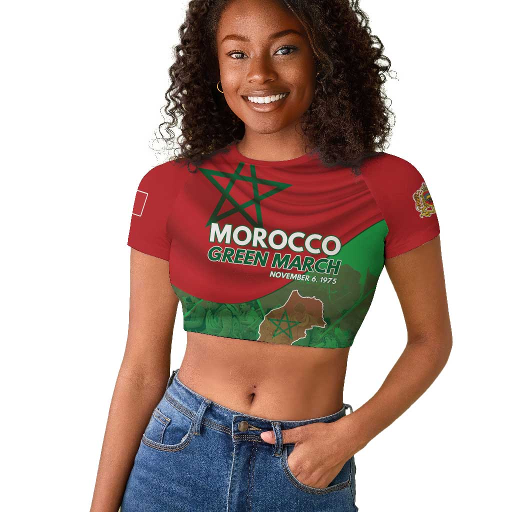 Morocco La Marche Verte Raglan Cropped T shirt Happy 50th Anniversary - African Pride