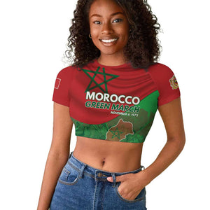 Morocco La Marche Verte Raglan Cropped T shirt Happy 50th Anniversary - African Pride