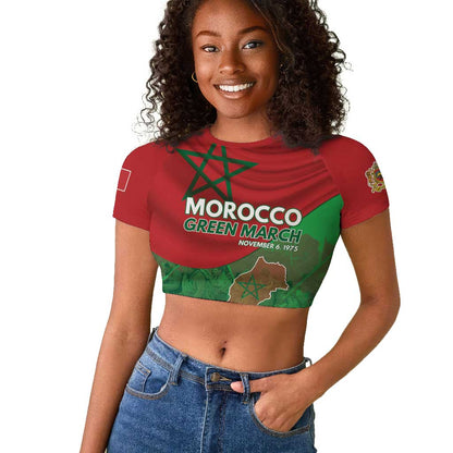 Morocco La Marche Verte Raglan Cropped T shirt Happy 50th Anniversary - African Pride