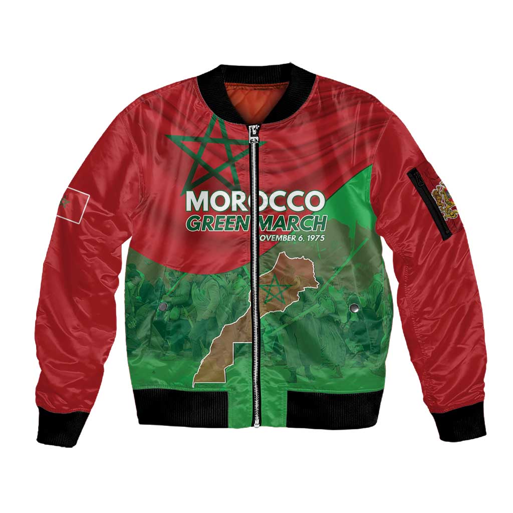 Morocco La Marche Verte Sleeve Zip Bomber Jacket Happy 50th Anniversary - African Pride