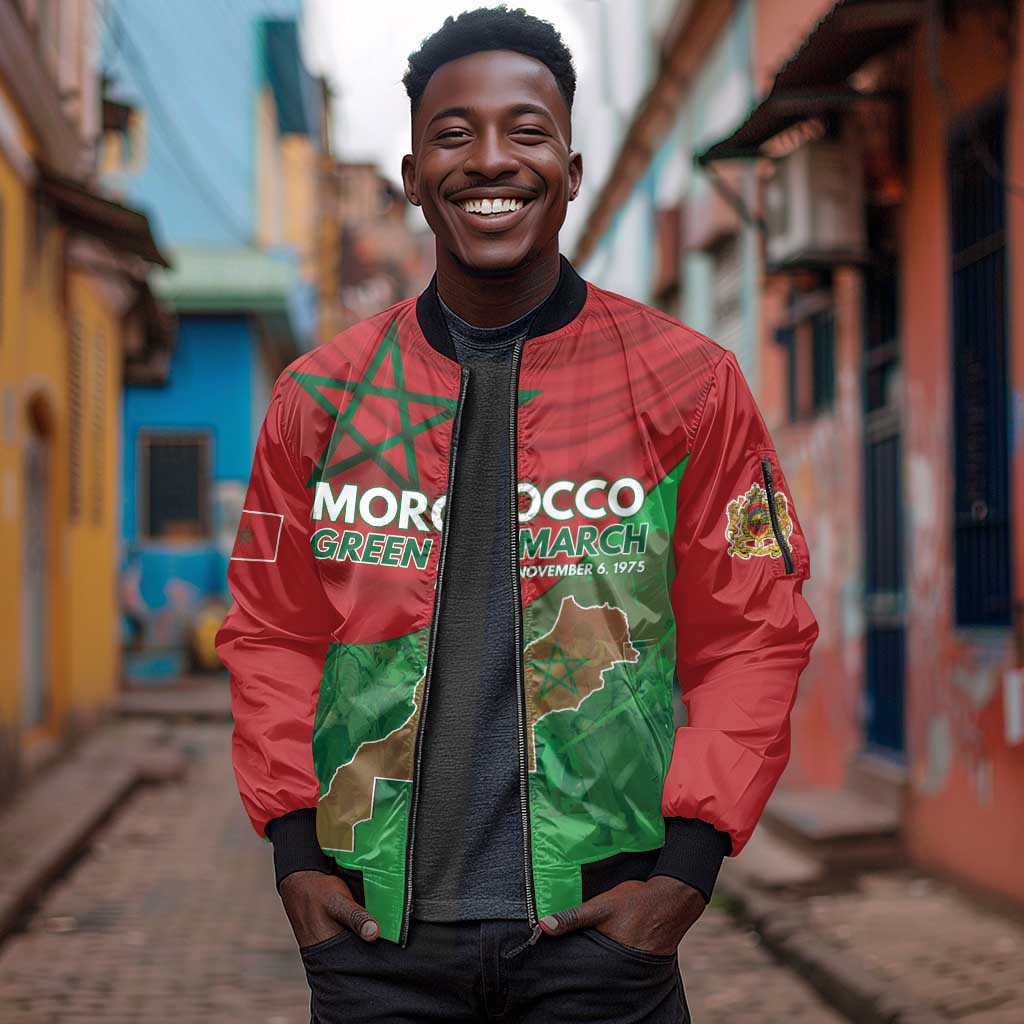 Morocco La Marche Verte Sleeve Zip Bomber Jacket Happy 50th Anniversary - African Pride