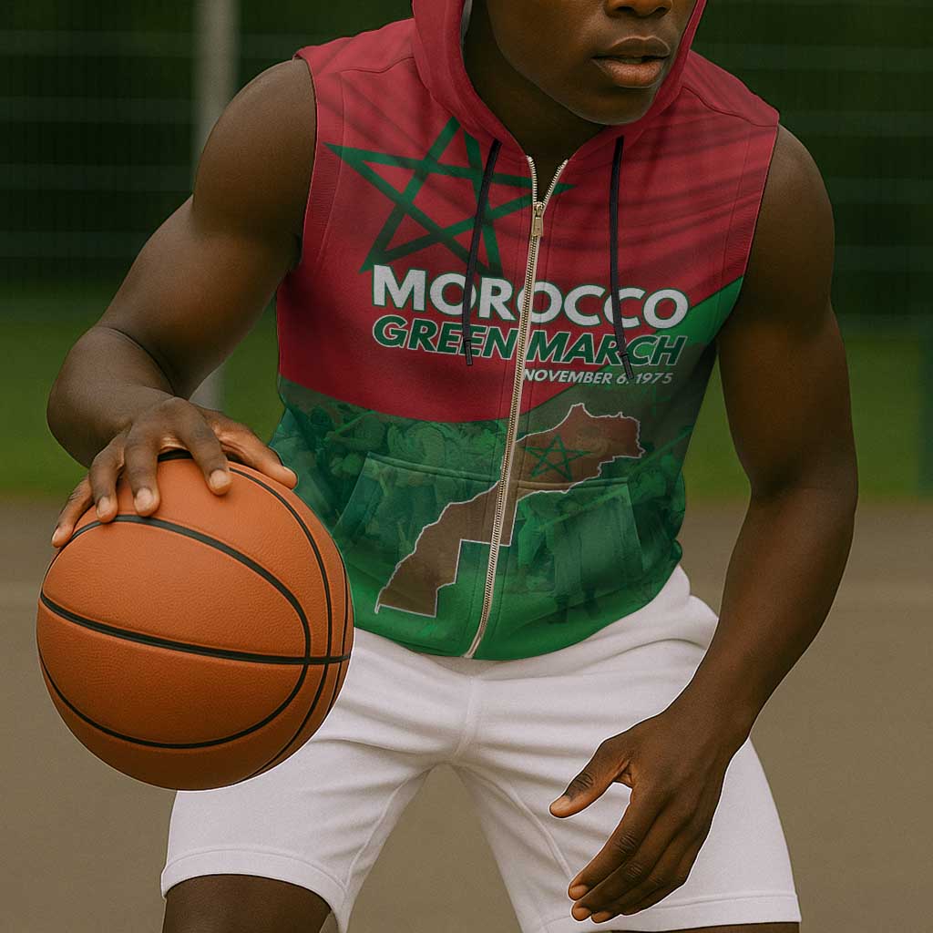 Morocco La Marche Verte Sleeveless Zip Hoodie Happy 50th Anniversary - African Pride