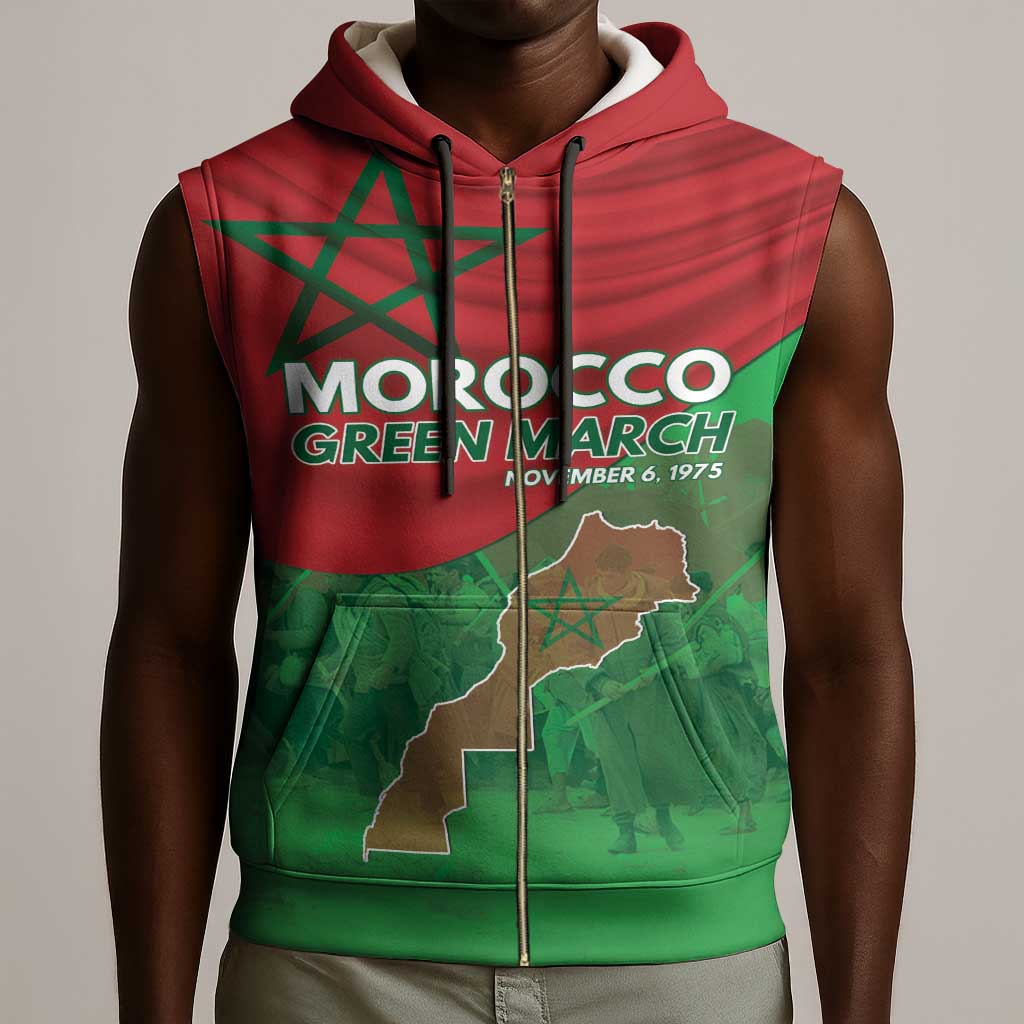 Morocco La Marche Verte Sleeveless Zip Hoodie Happy 50th Anniversary - African Pride