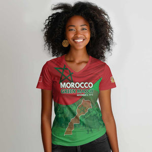 Morocco La Marche Verte Women V-Neck T-Shirt Happy 50th Anniversary - African Pride