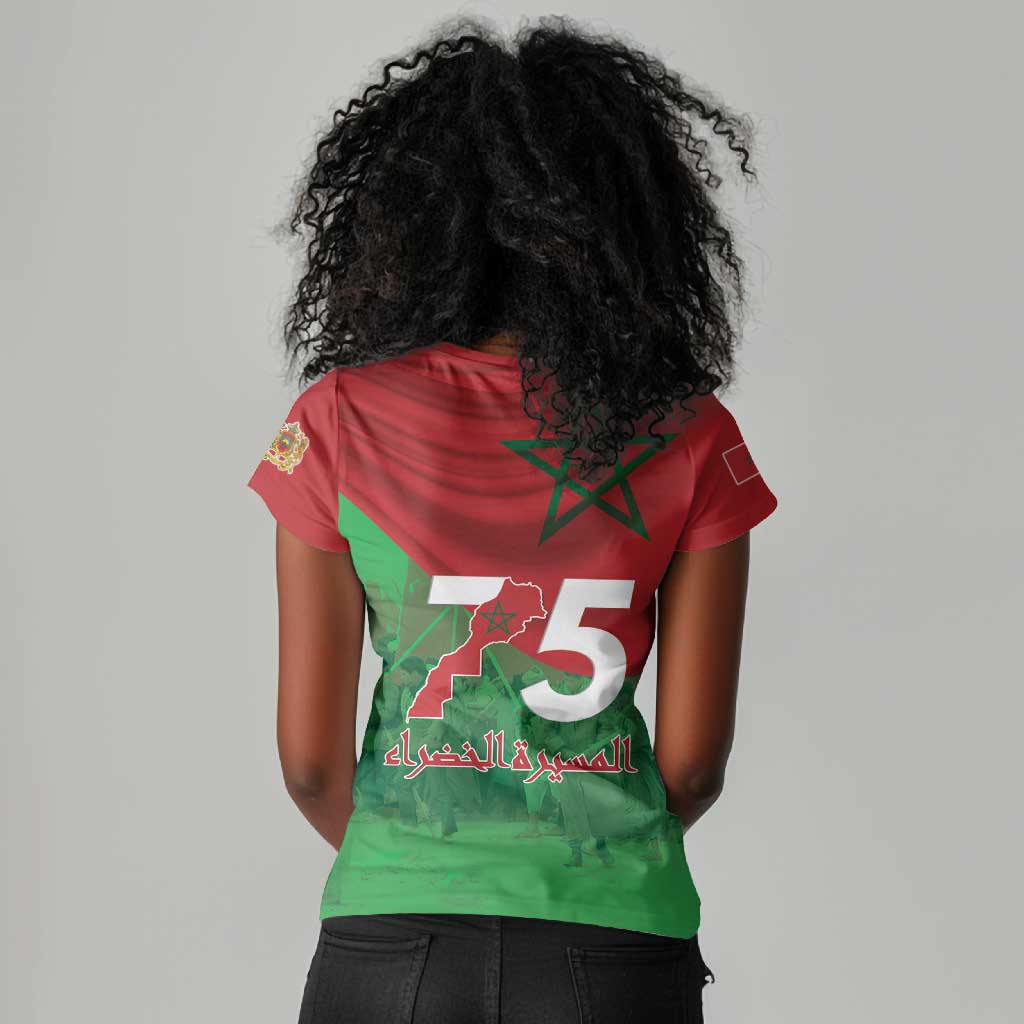 Morocco La Marche Verte Women V-Neck T-Shirt Happy 50th Anniversary - African Pride