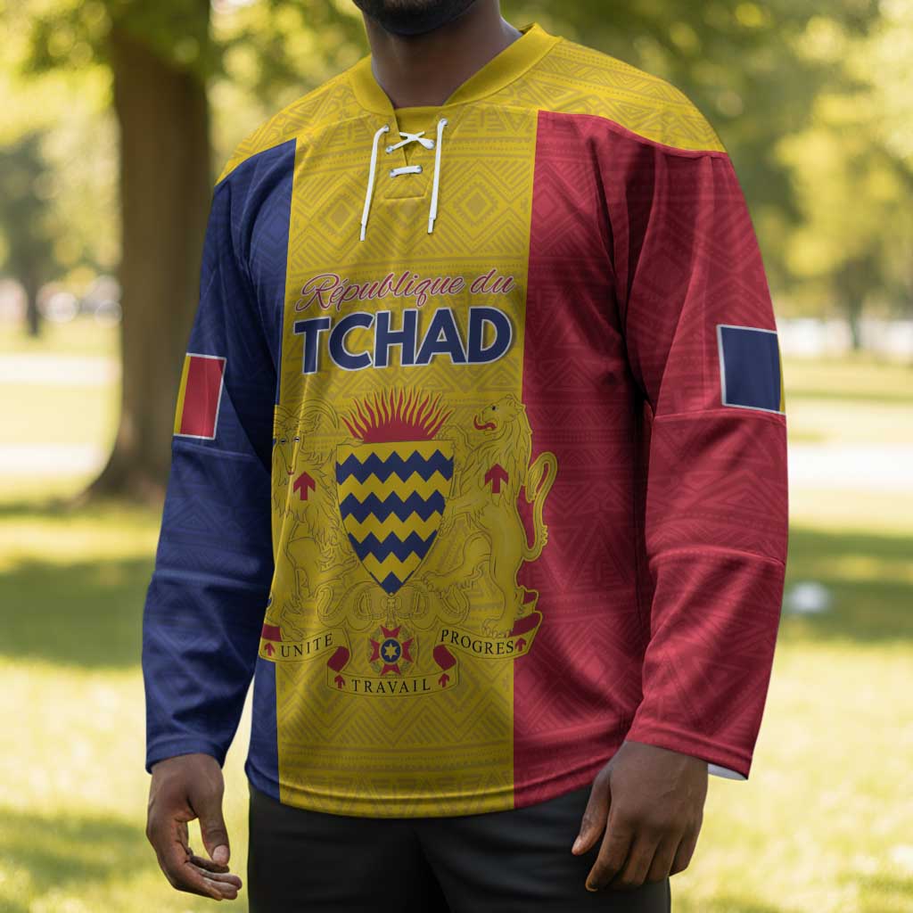 Personalized Chad Hockey Jersey Coat Of Arms - Flag Style