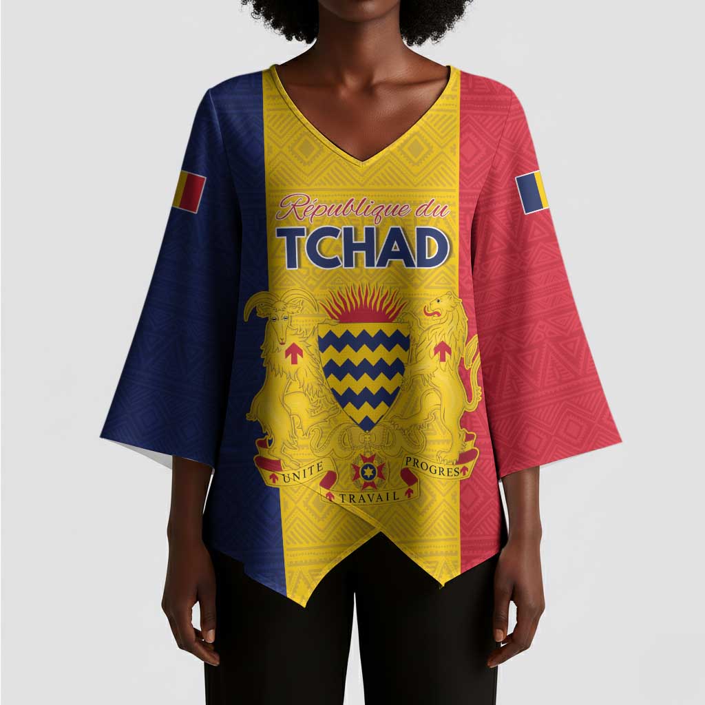 Personalized Chad Kimono Sleeve Blouse Coat Of Arms - Flag Style