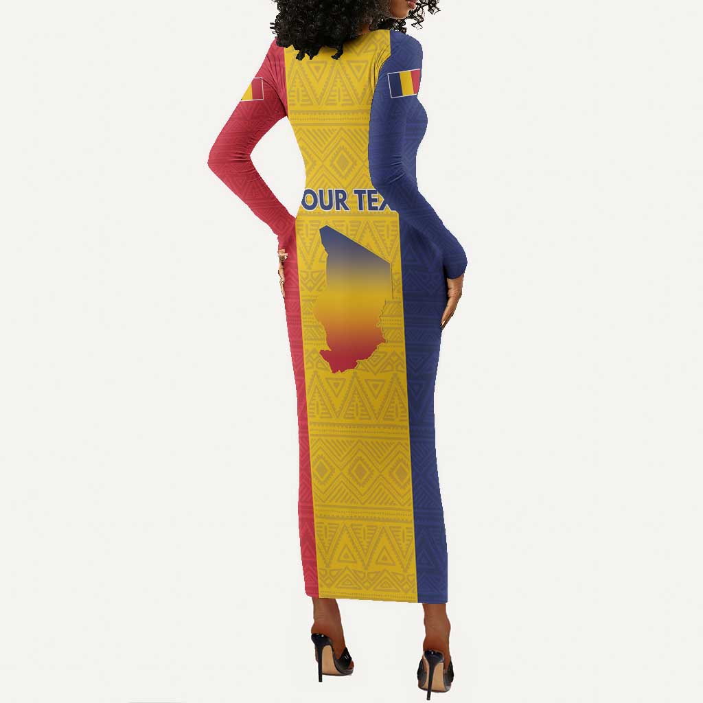 Personalized Chad Flag Style Long Sleeve Bodycon Dress African Pattern - African Pride
