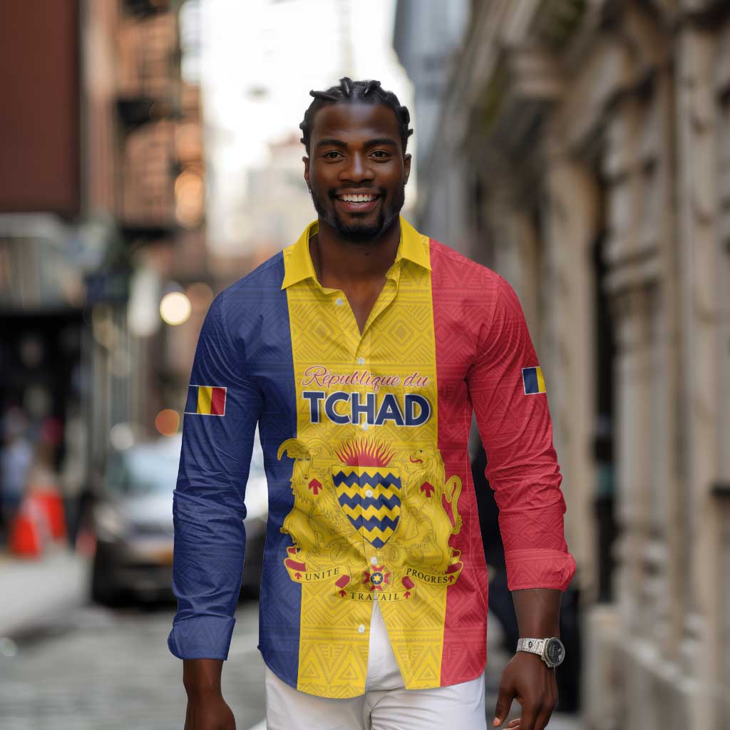 Personalized Chad Flag Style Long Sleeve Button Shirt African Pattern - African Pride