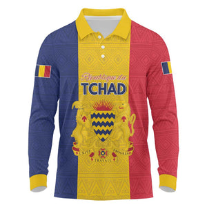 Personalized Chad Flag Style Long Sleeve Polo Shirt African Pattern - African Pride
