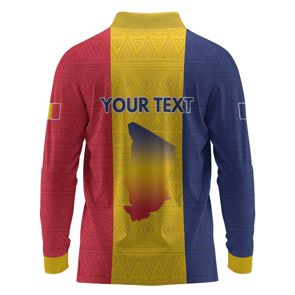 Personalized Chad Flag Style Long Sleeve Polo Shirt African Pattern - African Pride