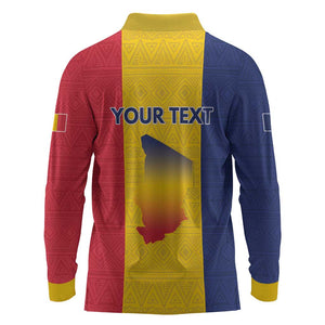 Personalized Chad Flag Style Long Sleeve Polo Shirt African Pattern - African Pride