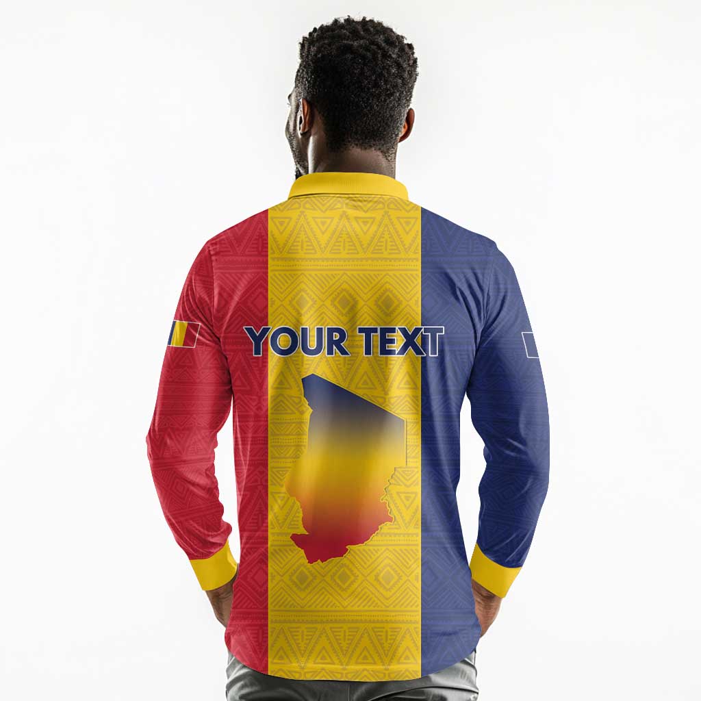 Personalized Chad Flag Style Long Sleeve Polo Shirt African Pattern - African Pride
