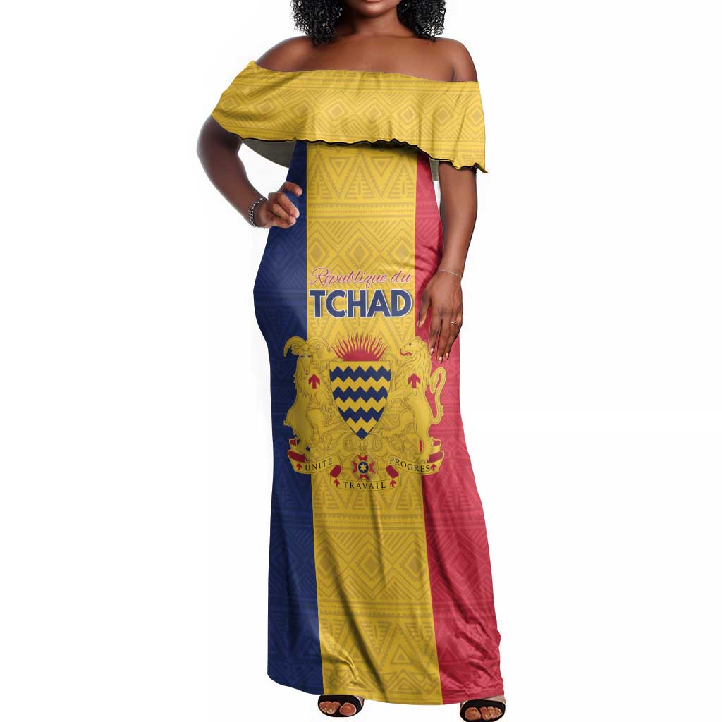 Personalized Chad Flag Style Off Shoulder Maxi Dress African Pattern - African Pride