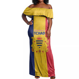 Personalized Chad Flag Style Off Shoulder Maxi Dress African Pattern - African Pride