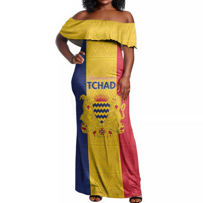 Personalized Chad Flag Style Off Shoulder Maxi Dress African Pattern - African Pride