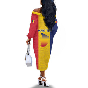 Personalized Chad Flag Style Off The Shoulder Long Sleeve Dress African Pattern - African Pride