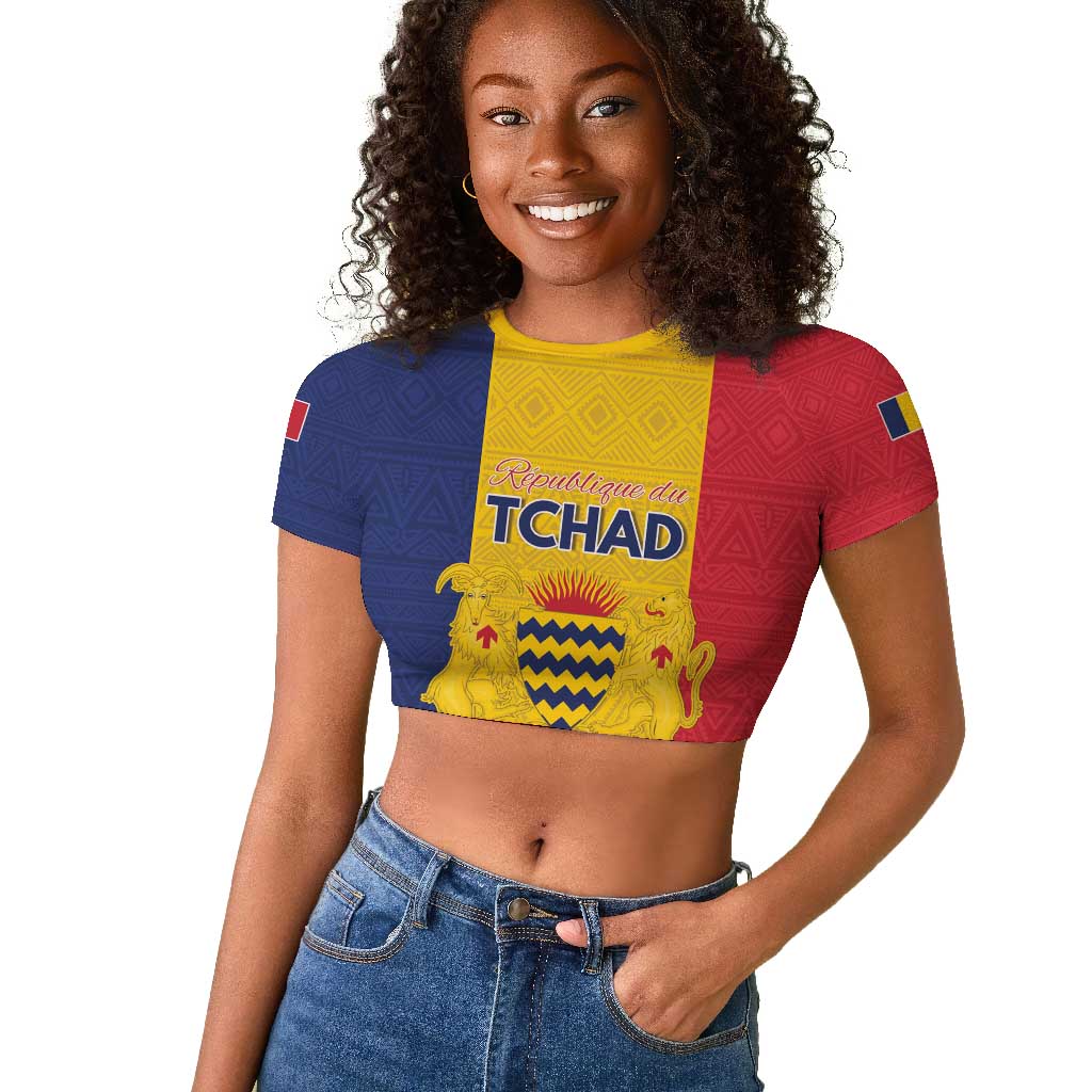 Personalized Chad Flag Style Raglan Cropped T shirt African Pattern - African Pride