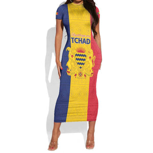 Personalized Chad Flag Style Short Sleeve Bodycon Dress African Pattern - African Pride