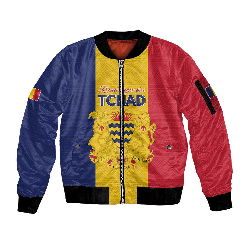 Personalized Chad Flag Style Sleeve Zip Bomber Jacket African Pattern - African Pride