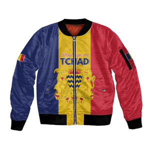 Personalized Chad Flag Style Sleeve Zip Bomber Jacket African Pattern - African Pride