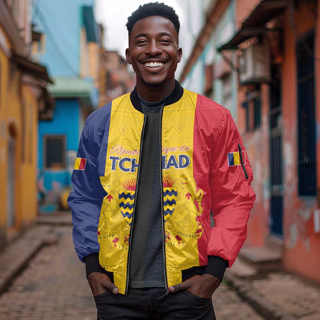 Personalized Chad Flag Style Sleeve Zip Bomber Jacket African Pattern - African Pride