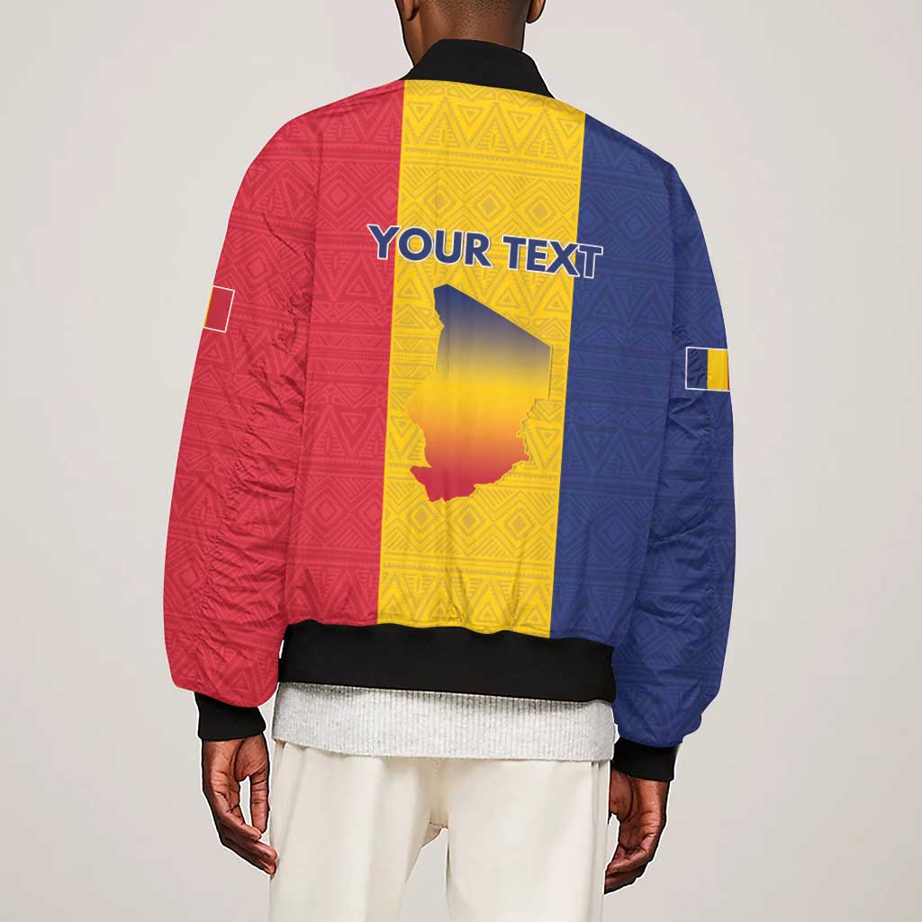 Personalized Chad Flag Style Sleeve Zip Bomber Jacket African Pattern - African Pride