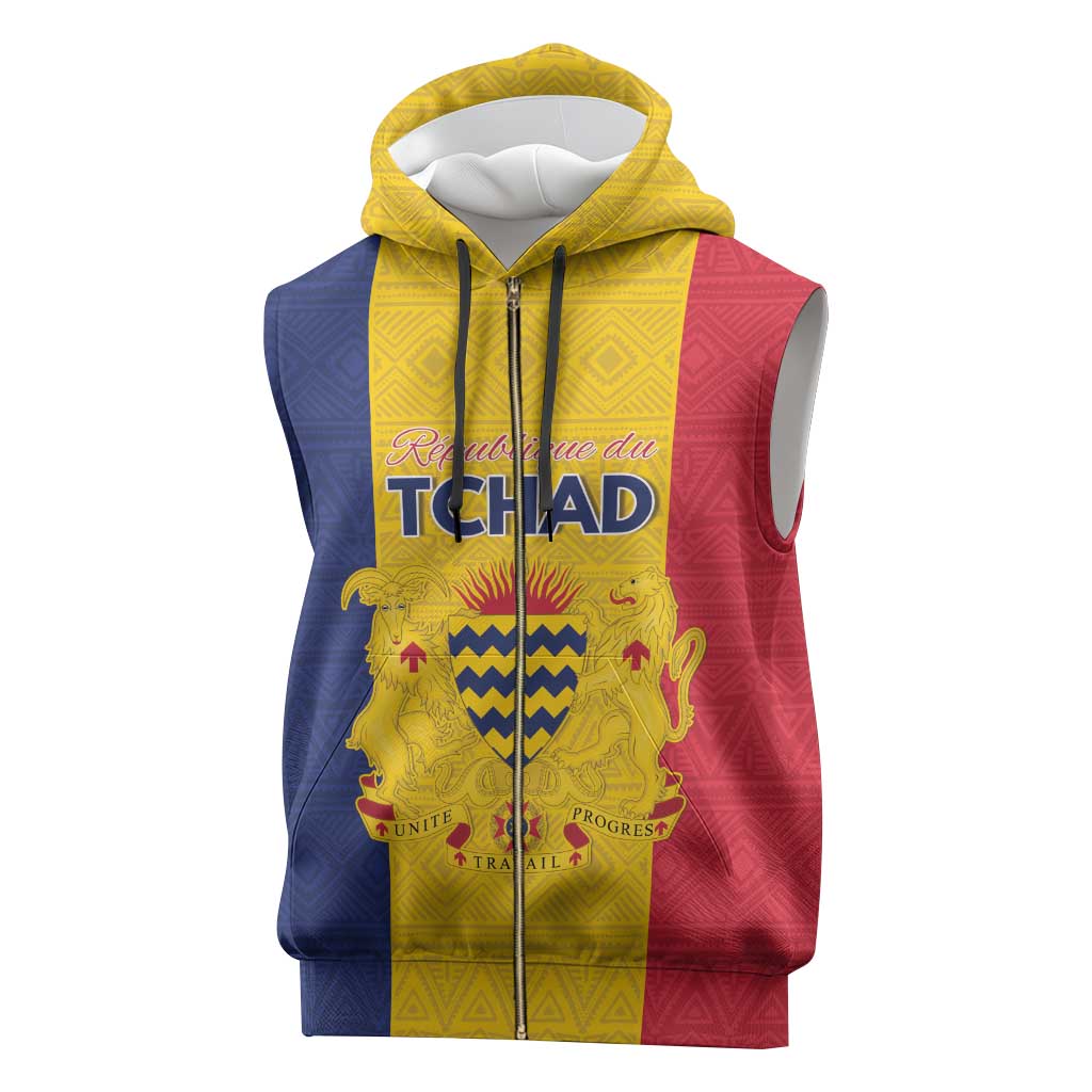 Personalized Chad Flag Style Sleeveless Zip Hoodie African Pattern - African Pride
