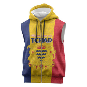 Personalized Chad Flag Style Sleeveless Zip Hoodie African Pattern - African Pride