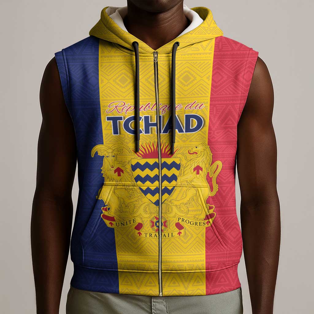 Personalized Chad Flag Style Sleeveless Zip Hoodie African Pattern - African Pride
