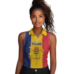 Personalized Chad Flag Style Women Sleeveless Polo Shirt African Pattern - African Pride