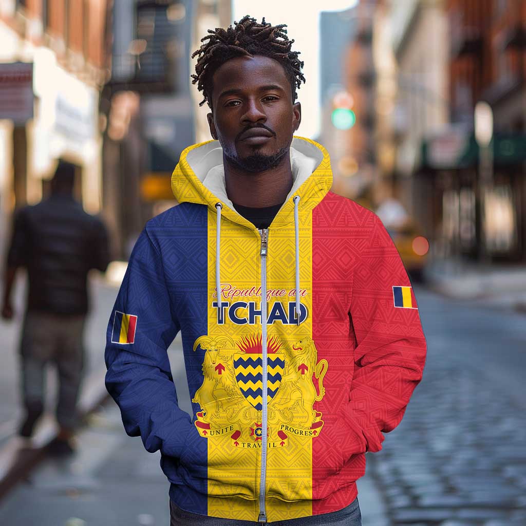 Personalized Chad Flag Style Zip Hoodie African Pattern - African Pride