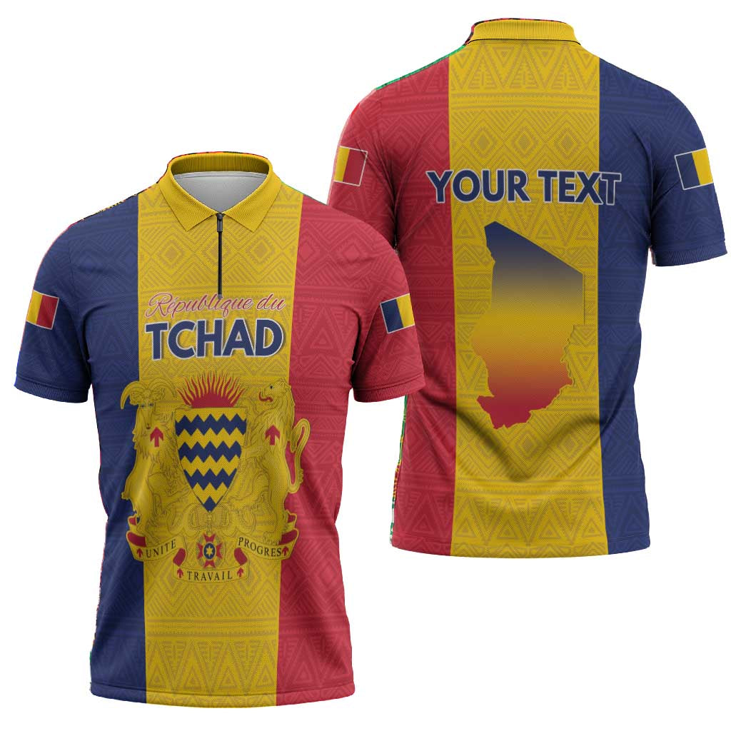 Personalized Chad Zipper Polo Shirt Coat Of Arms - Flag Style