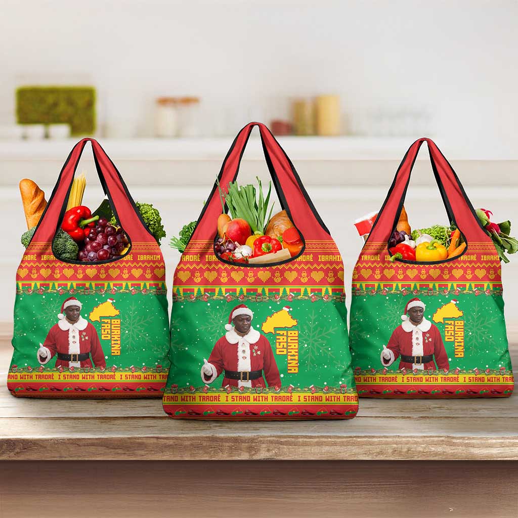 Afro Burkina Faso Christmas Spirit Grocery Bag Stand With Traore Stand With Hope - African Pride