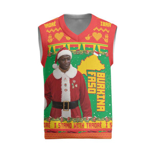Afro Christmas in Burkina Faso Ibrahim Traore Christmas Knitted V-Neck Vest Merry Christmas - African Pride