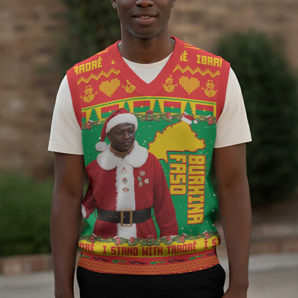 Afro Christmas in Burkina Faso Ibrahim Traore Christmas Knitted V-Neck Vest Merry Christmas - African Pride
