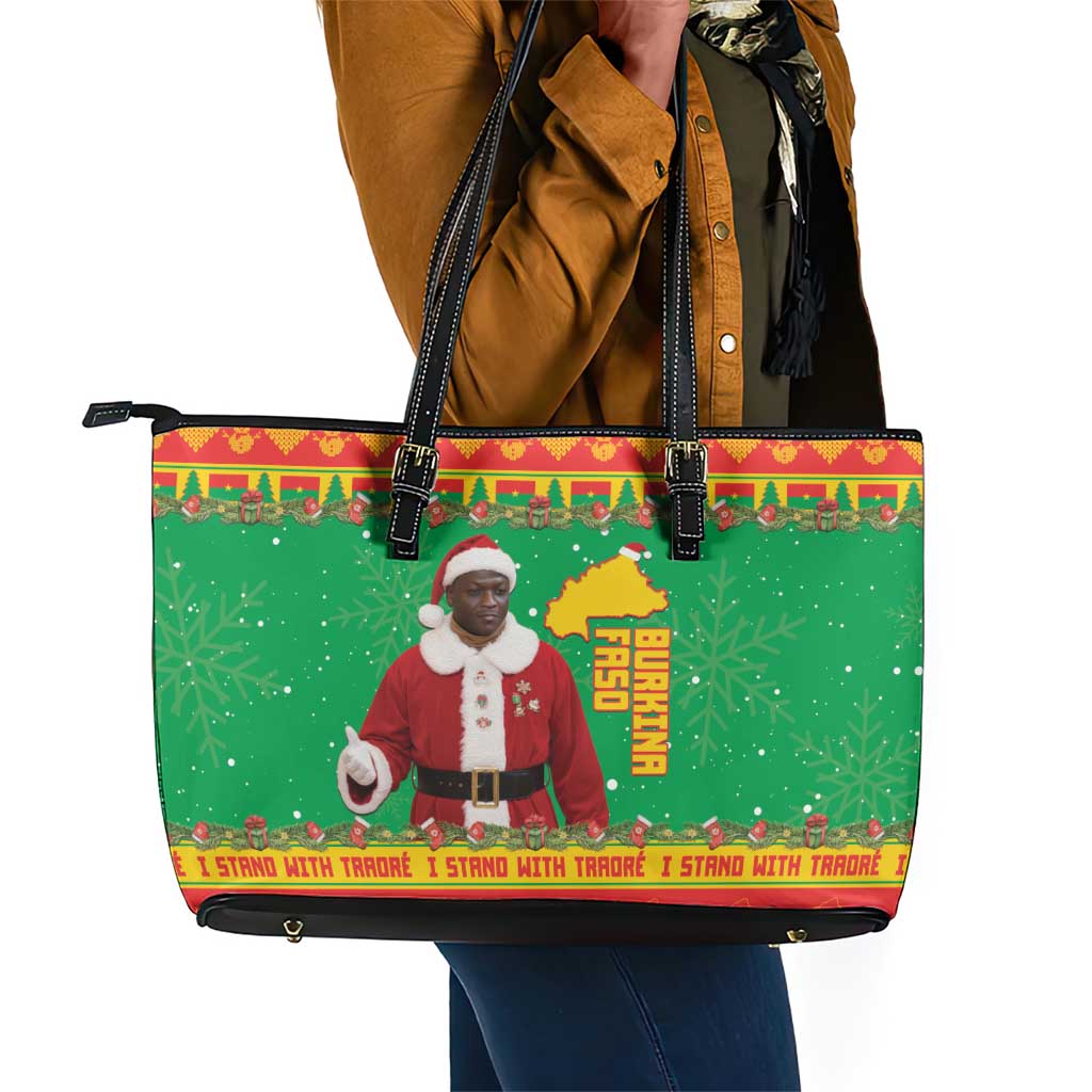 Afro Burkina Faso Christmas Spirit Leather Tote Bag Stand With Traore Stand With Hope - African Pride