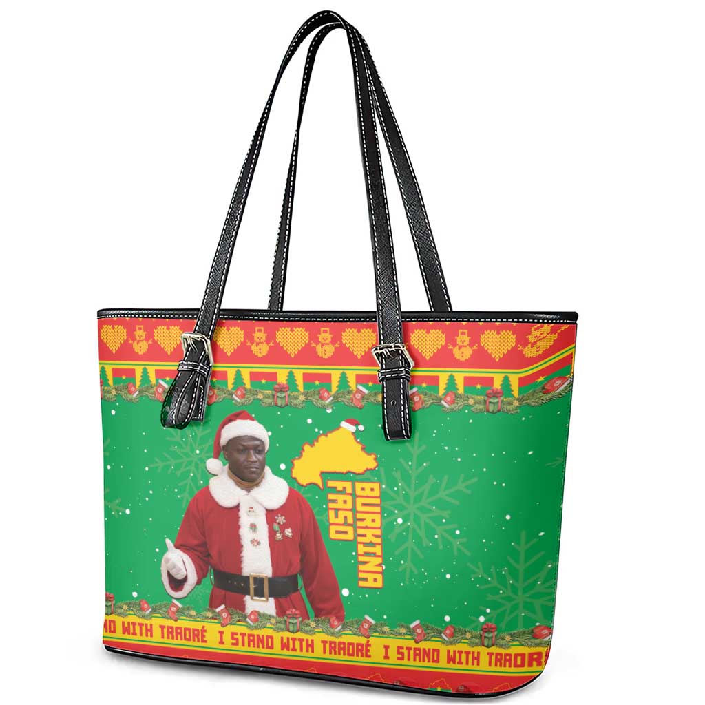 Afro Burkina Faso Christmas Spirit Leather Tote Bag Stand With Traore Stand With Hope - African Pride