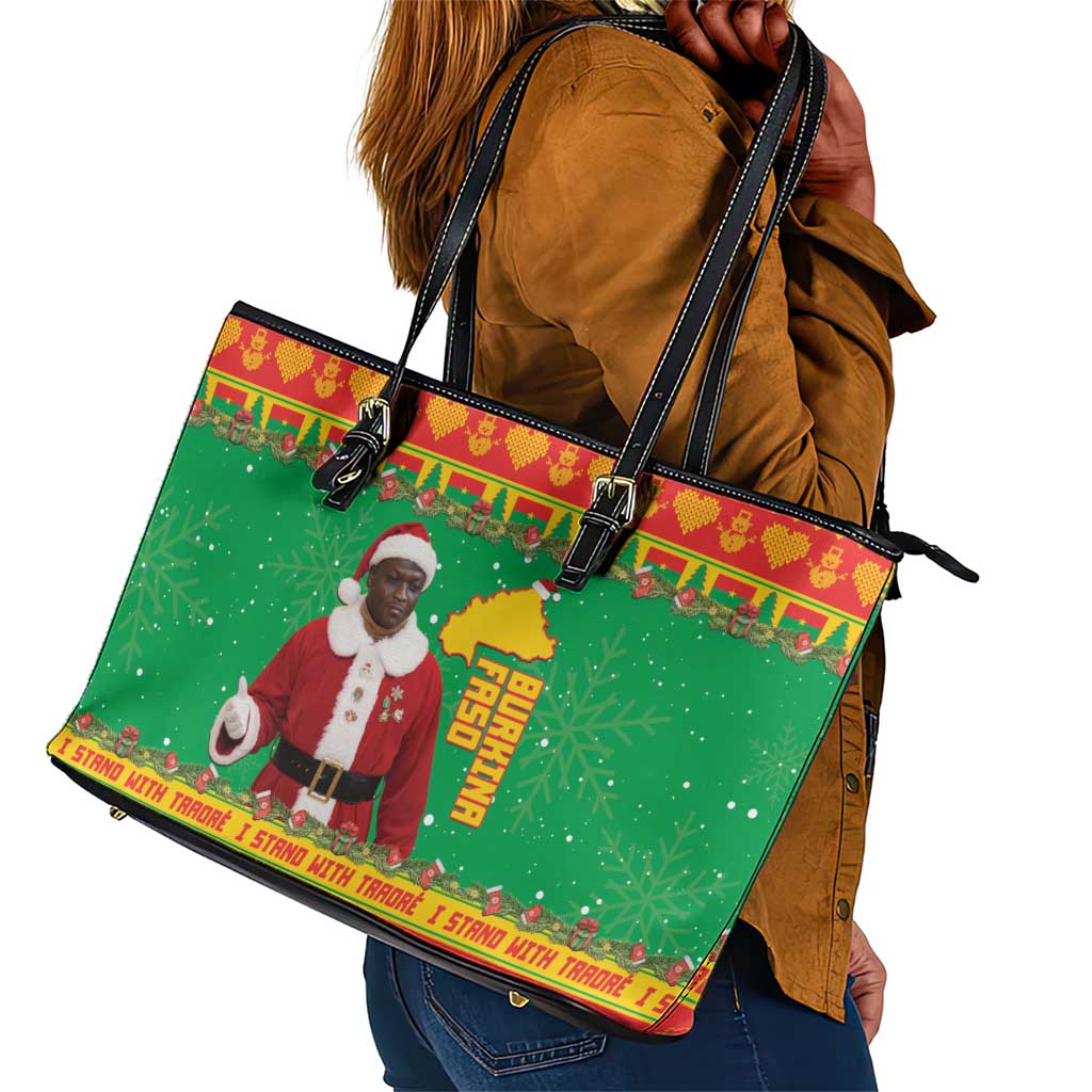 Afro Burkina Faso Christmas Spirit Leather Tote Bag Stand With Traore Stand With Hope - African Pride