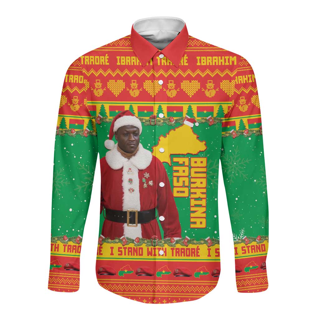 Afro Burkina Faso Christmas Spirit Long Sleeve Button Shirt Stand With Traore Stand With Hope - African Pride