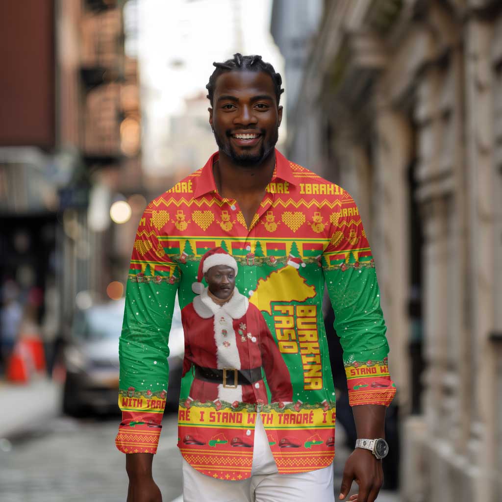Afro Burkina Faso Christmas Spirit Long Sleeve Button Shirt Stand With Traore Stand With Hope - African Pride
