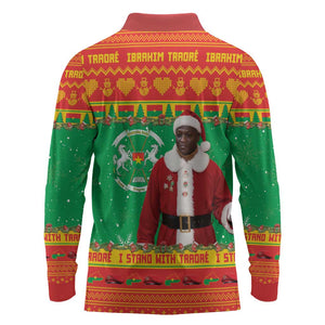Afro Burkina Faso Christmas Spirit Long Sleeve Polo Shirt Stand With Traore Stand With Hope - African Pride