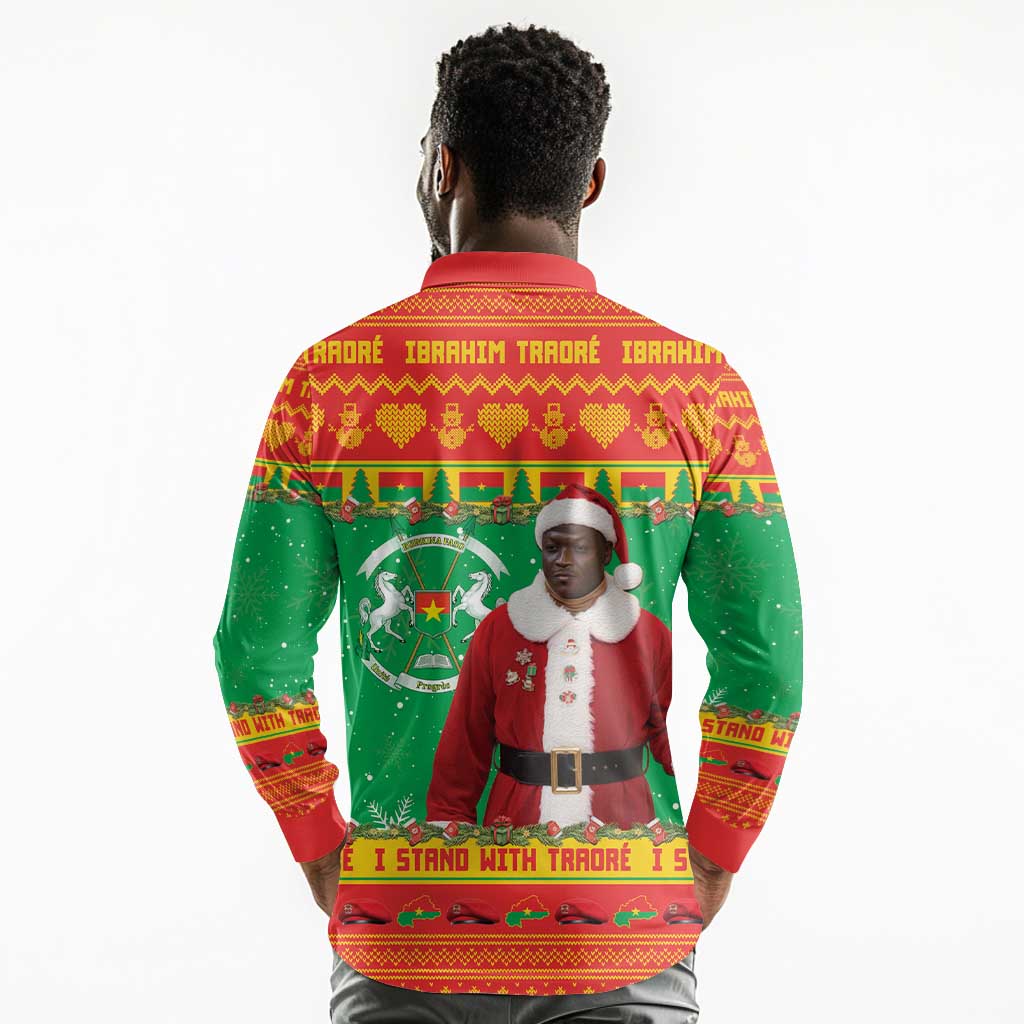 Afro Burkina Faso Christmas Spirit Long Sleeve Polo Shirt Stand With Traore Stand With Hope - African Pride