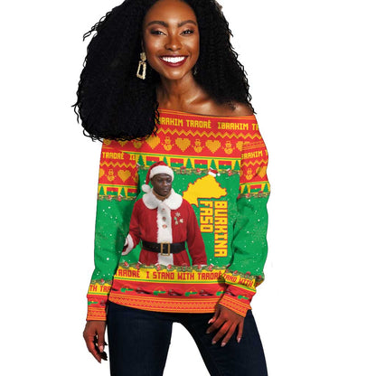 Afro Burkina Faso Christmas Spirit Off Shoulder Sweater Stand With Traore Stand With Hope - African Pride