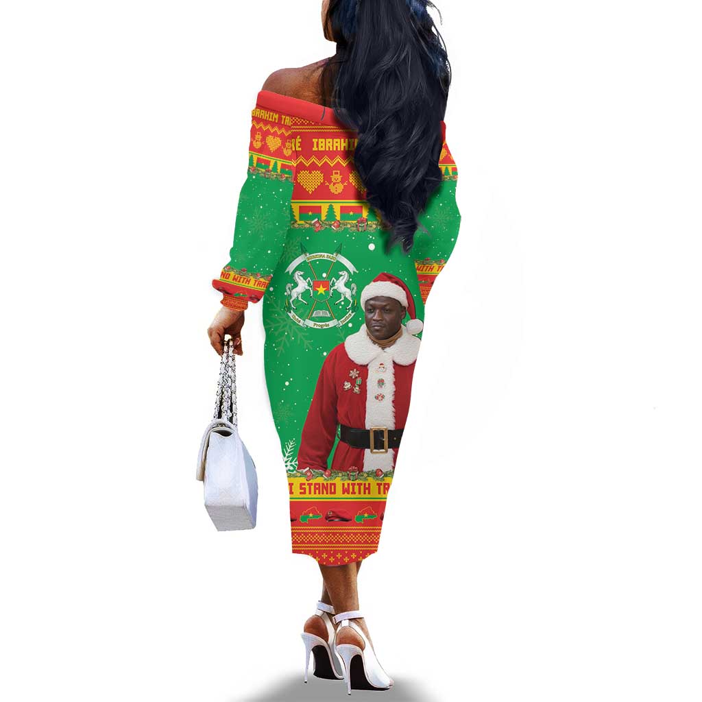 Afro Burkina Faso Christmas Spirit Off The Shoulder Long Sleeve Dress Stand With Traore Stand With Hope - African Pride